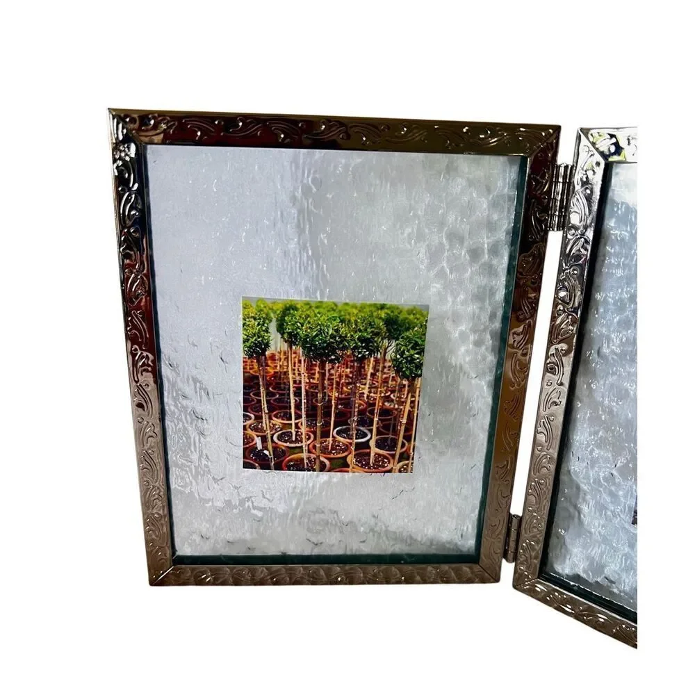 Ornate Art Deco Hinged Picture Frame With Textured Glass Background.